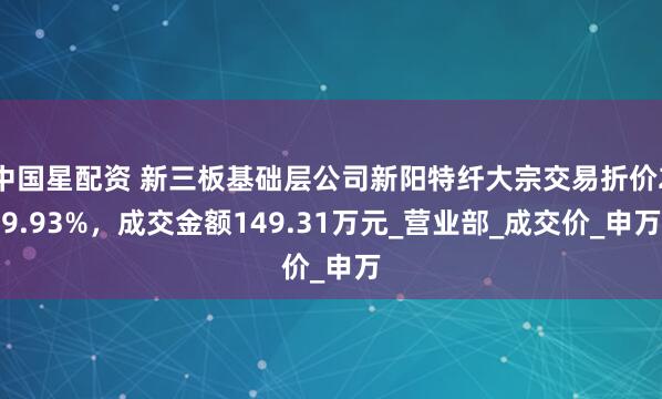 中国星配资 新三板基础层公司新阳特纤大宗交易折价29.93%，成交金额149.31万元_营业部_成交价_申万